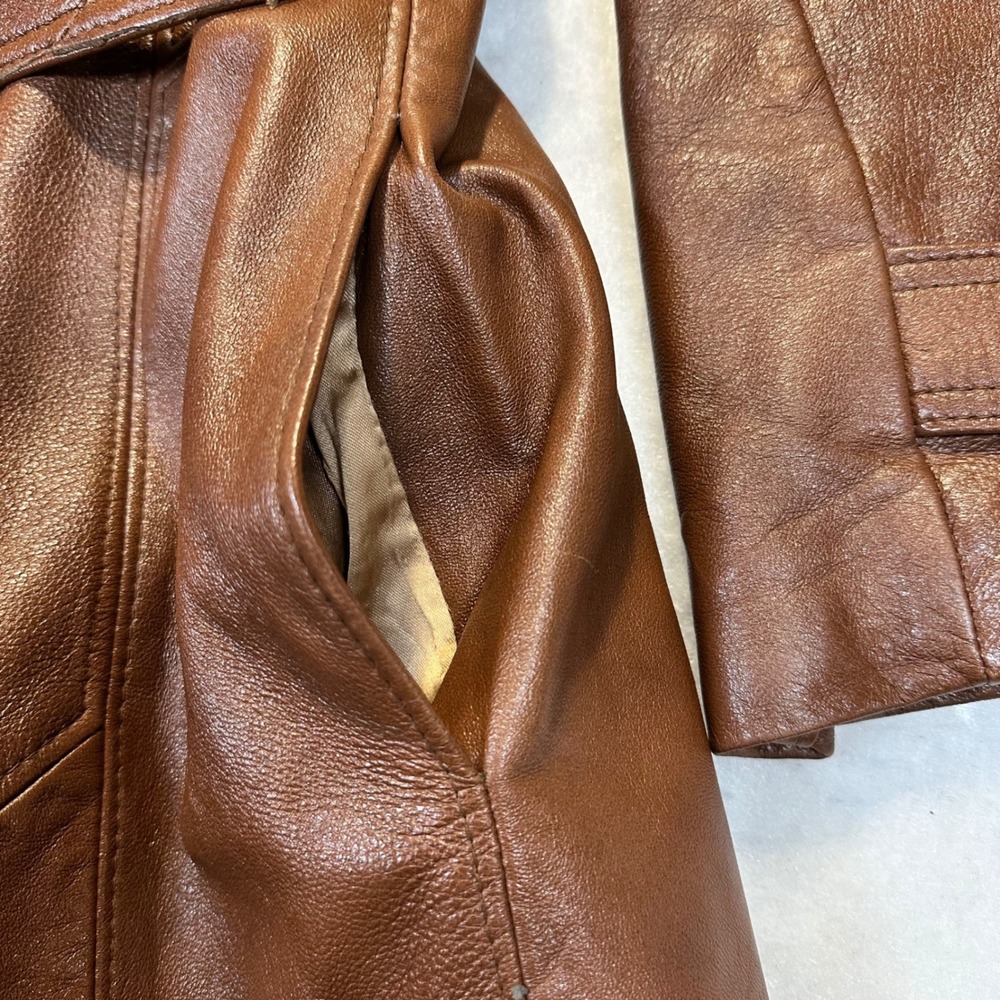 Garfin Leathers Trench Coat Womens 18 Brown Vintage 70s Boho Leather Jacket - Picture 4 of 15